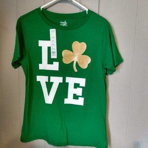 St. Patricks Day Shimmer Shamrock Love T Shirt L